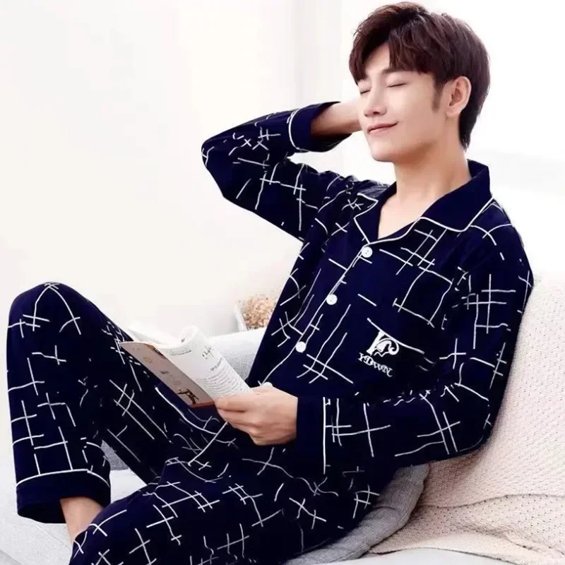

Pants Summer Male Homewear Sleeve Clothes Men Pyjama Short Striped Lounge Wear Pajama 2021 Long Sets for Sleepwear Cotton Casual
