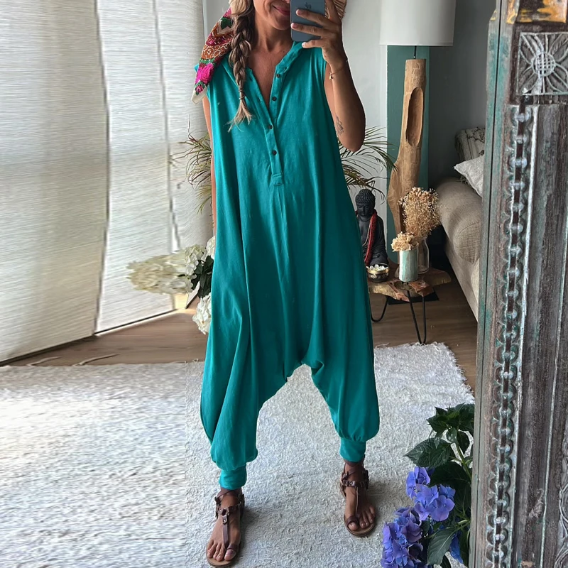 Fashion Loose Women Sleeveless Beach Playsuits Summer Streetwear Pocket Solid Romper Casual Button Hooded Cross-pants Jumpsuits
Fashion Loose Women Sleeveless Beach Playsuits Summer Streetwear Pocket Solid Romper Casual Button Hooded Cross-pants Jumpsuits
