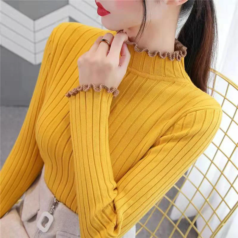 Autumn Winter Ruffles Sweater Women Turtleneck Ruched High Elastic Sweaters Female Slim Fit Sexy Knitted Pullovers
Autumn Winter Ruffles Sweater Women Turtleneck Ruched High Elastic Sweaters Female Slim Fit Sexy Knitted Pullovers