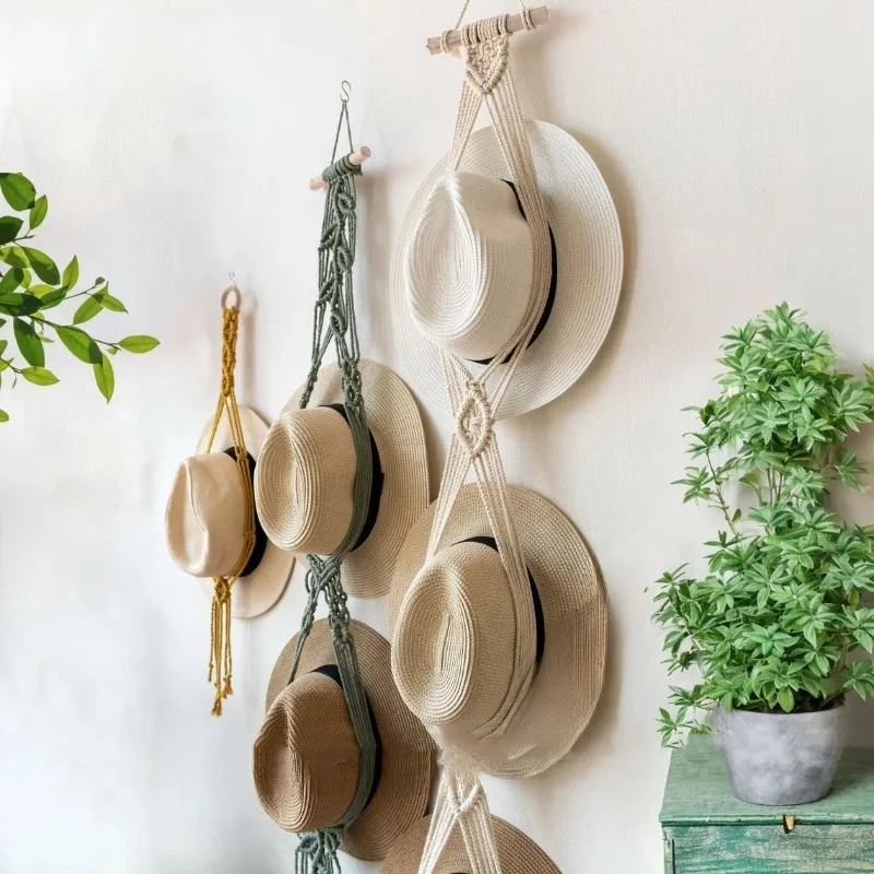 Creative Hand-woven Macrame Tapestry Decoration Boho Wall Hanging Hat Storage Hat Rack Cotton Rope Caps Holder Organizer Display 4 Saa418c5c815f4e48909873d0cfecf966W