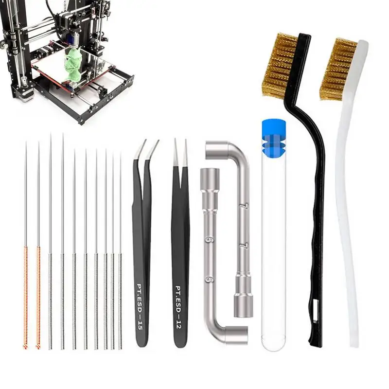 3D Printer Nozzle Cleaner 17 Pcs Set Maintenance Tools Needles Wire Brush Copper Wire Toothbrushes Nozzle Cleaning Accessories
3D Printer Nozzle Cleaner 17 Pcs Set Maintenance Tools Needles Wire Brush Copper Wire Toothbrushes Nozzle Cleaning Accessories