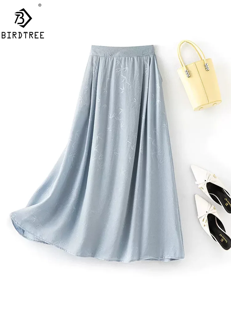 

BirdTree 100%Real Silk Elegant Skirt For Women, High Waist Jacquard, Retro OL Commute A-Line Skirt, 2024 Summer New B446103QM