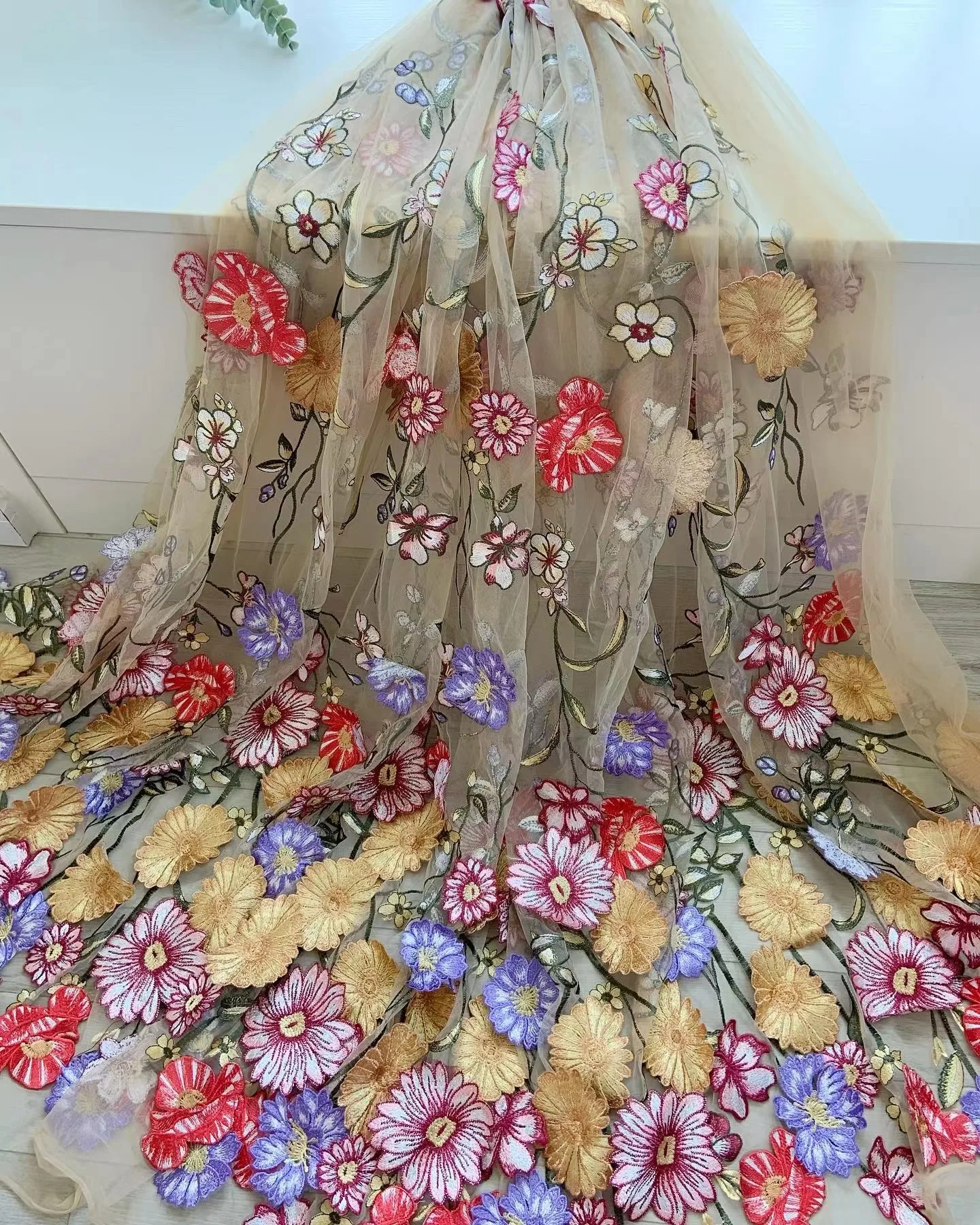 1 Yard Champagne 3D Embroidery Flower Mesh Lace Fabric Multicolored Floral Applique for Bridal Decoration,Party Ball Gown
1 Yard Champagne 3D Embroidery Flower Mesh Lace Fabric Multicolored Floral Applique for Bridal Decoration,Party Ball Gown