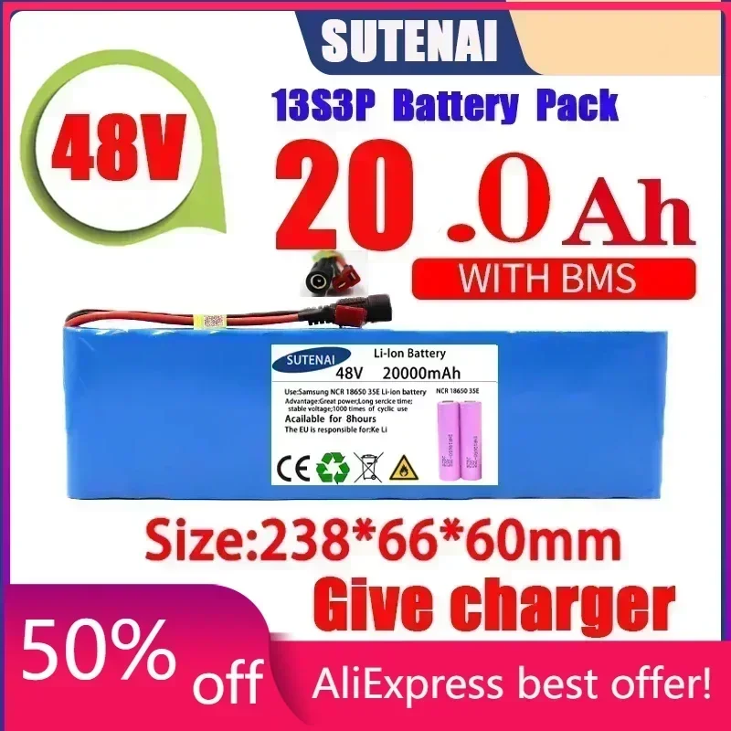 New 48V 120000mAh 1000w 13S3P 48V Lithium ion Battery Pack 120Ah For 54.6v E-bike Electric bicycle Scooter with BMS+charger
New 48V 120000mAh 1000w 13S3P 48V Lithium ion Battery Pack 120Ah For 54.6v E-bike Electric bicycle Scooter with BMS+charger