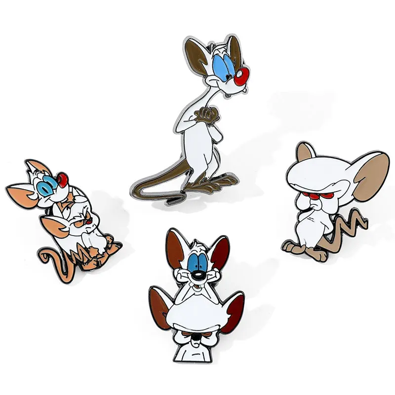 

Cartoon Creative Anime Pinky and the Brain Metal Brooch Red Nose Mouse Badge Fashion Jewellery Backpack Accessory Gifts