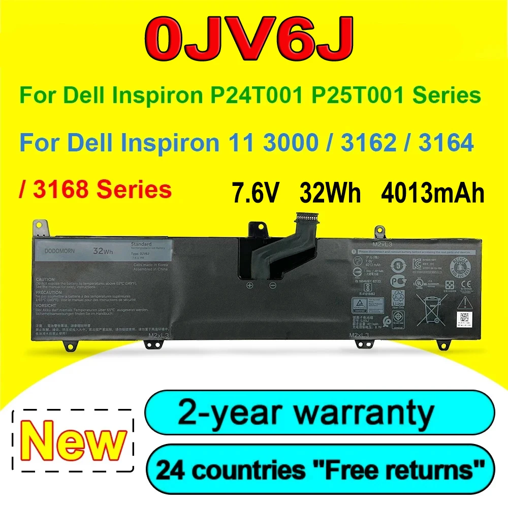 

NEW 0JV6J Laptop Battery For Dell Inspiron 11 8 NWF3 3000 3162 3164 3168 P24T001 Series PGYK 5 OJV6J 0HH6K9 7.6V 32Wh in stock