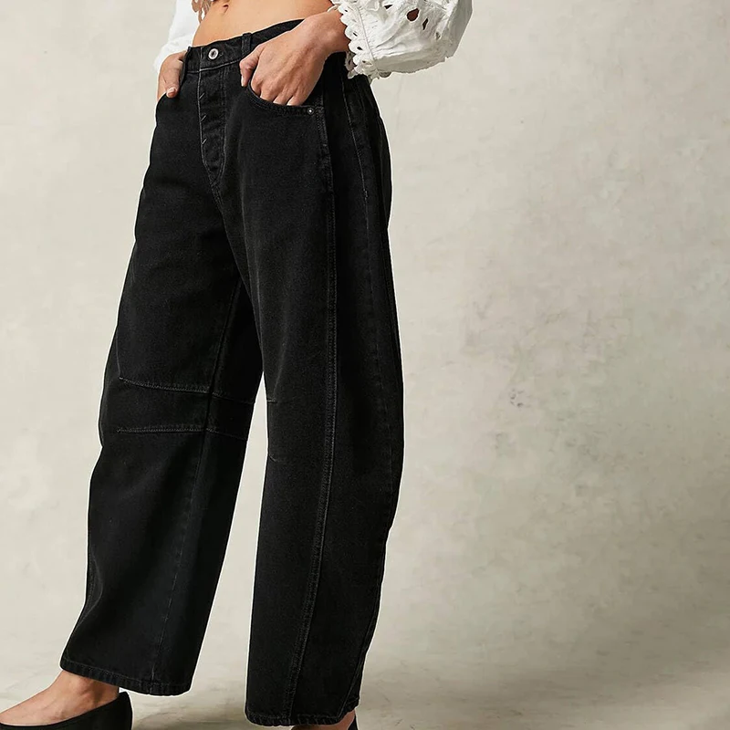 

Женские винтажные джинсы со средней талией, широкие свободные джинсовые брюки-бойфренды, Укороченные прямые джинсы со средней посадкой, Y2k Barrel