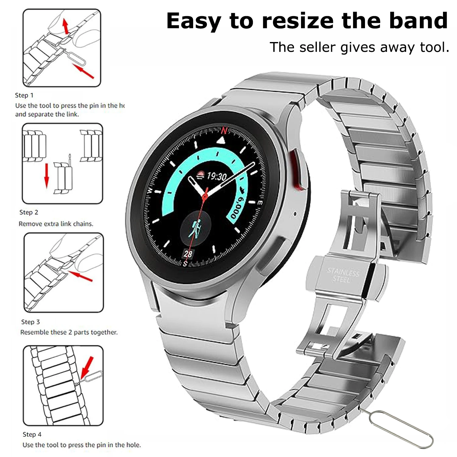 

Luxury Titanium color Band for Samsung Galaxy Watch 6 5 4 Correa Classic 47mm 43 40 44mm 45mm 46mm 42mm 316 Steel Bracelet Strap