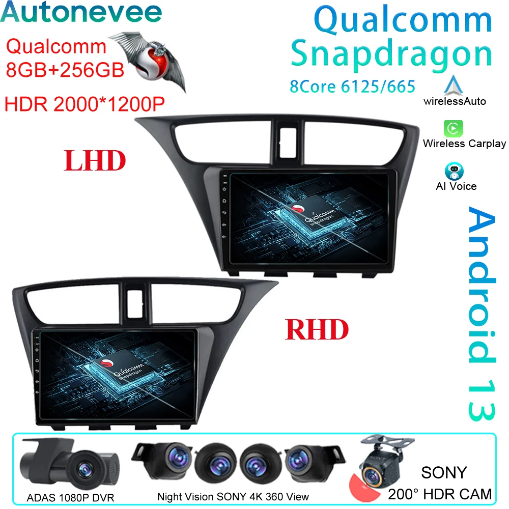 

Qualcomm For Honda Civic 9 FK FB 2012 - 2017 LHD RHD Android Auto Car Radio Multimedia Video Player GPS Navigation Carplay 5G