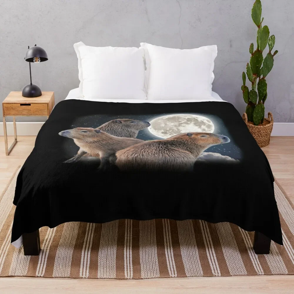 

Three Capybaras and Moon Funny Capybara Humor Parody Throw Blanket Luxury Thin Furry Nap Retros Blankets