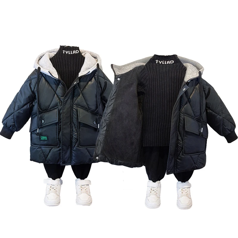 

Boys Winter Thick Coats Hot Sale Teen Parka Big Children Plus Velvet Warm Jackets Fashion Hooded Outerwear Kids Clothes 3-14Y