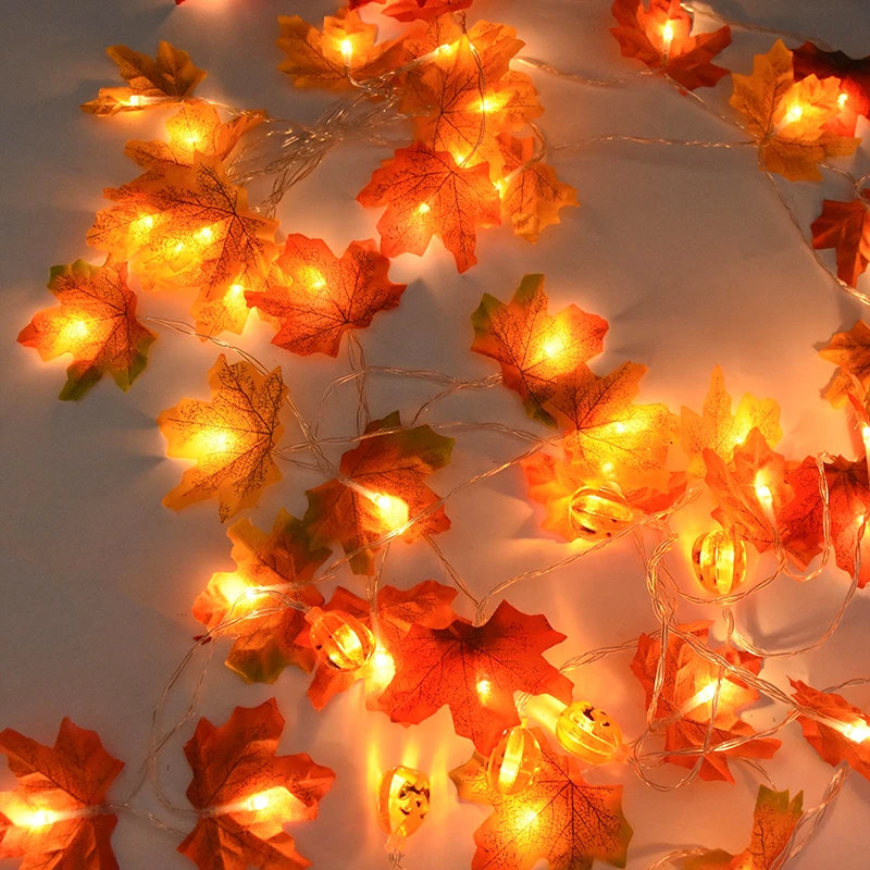 

3M 20 LED Pumpkin Maple Leaves String Lights Garland Fairy Lights for Halloween Thanksgiving Decoration Autumn Home Decor