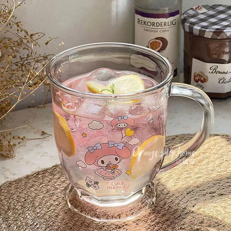 

Чашка для сока Sanrio из аниме, стеклянные кружки Cinnamoroll My Melody, милая чашка для холодных напитков, кружка для кофе и молока, игрушки для девочек