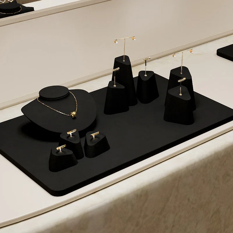 

Black microfiber metal jewelry display rack, high-end rings, earrings, necklaces display rack, counter, jewelry display props