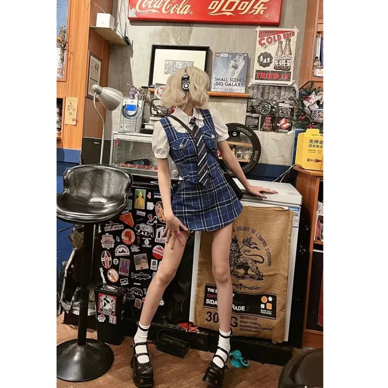 Y2k Korean Trend Outfits Bule Lattice Vintage 3 Piece Dress Set Women Summer Short Sleeve Casual Vest Shirt Slim Mini Skrit Tops
Y2k Korean Trend Outfits Bule Lattice Vintage 3 Piece Dress Set Women Summer Short Sleeve Casual Vest Shirt Slim Mini Skrit Tops