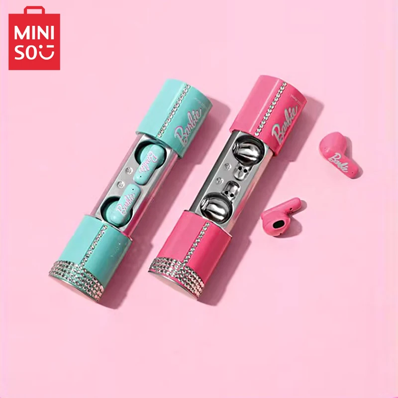 

MINISO Cartoon Barbie Series Lipstick Anime Kawaii True Wireless Bluetooth Cute Female Long Range 2024 New In Ear Earphones Gift