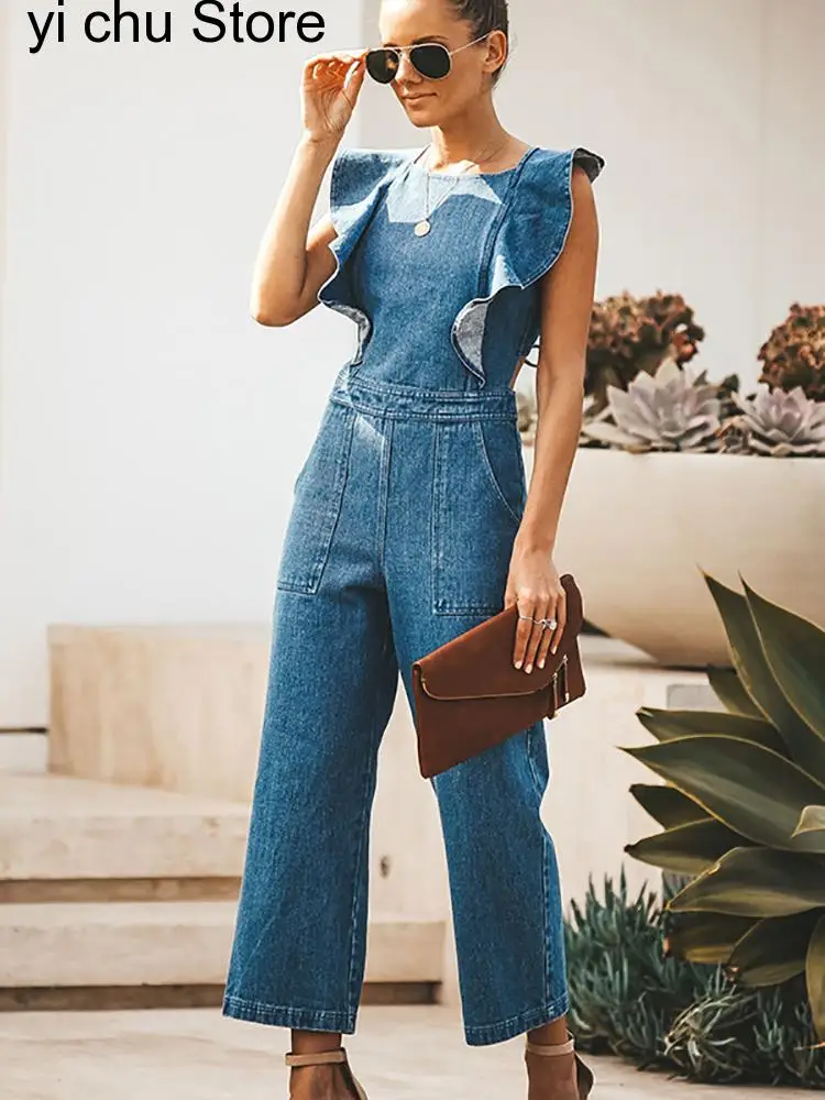 2023 New Backless Denim Jumpsuit Women Clothing Ruffles Sexy Summer Denim Overalls Fashion Slim Blue Long Outfits Streetwear
2023 New Backless Denim Jumpsuit Women Clothing Ruffles Sexy Summer Denim Overalls Fashion Slim Blue Long Outfits Streetwear