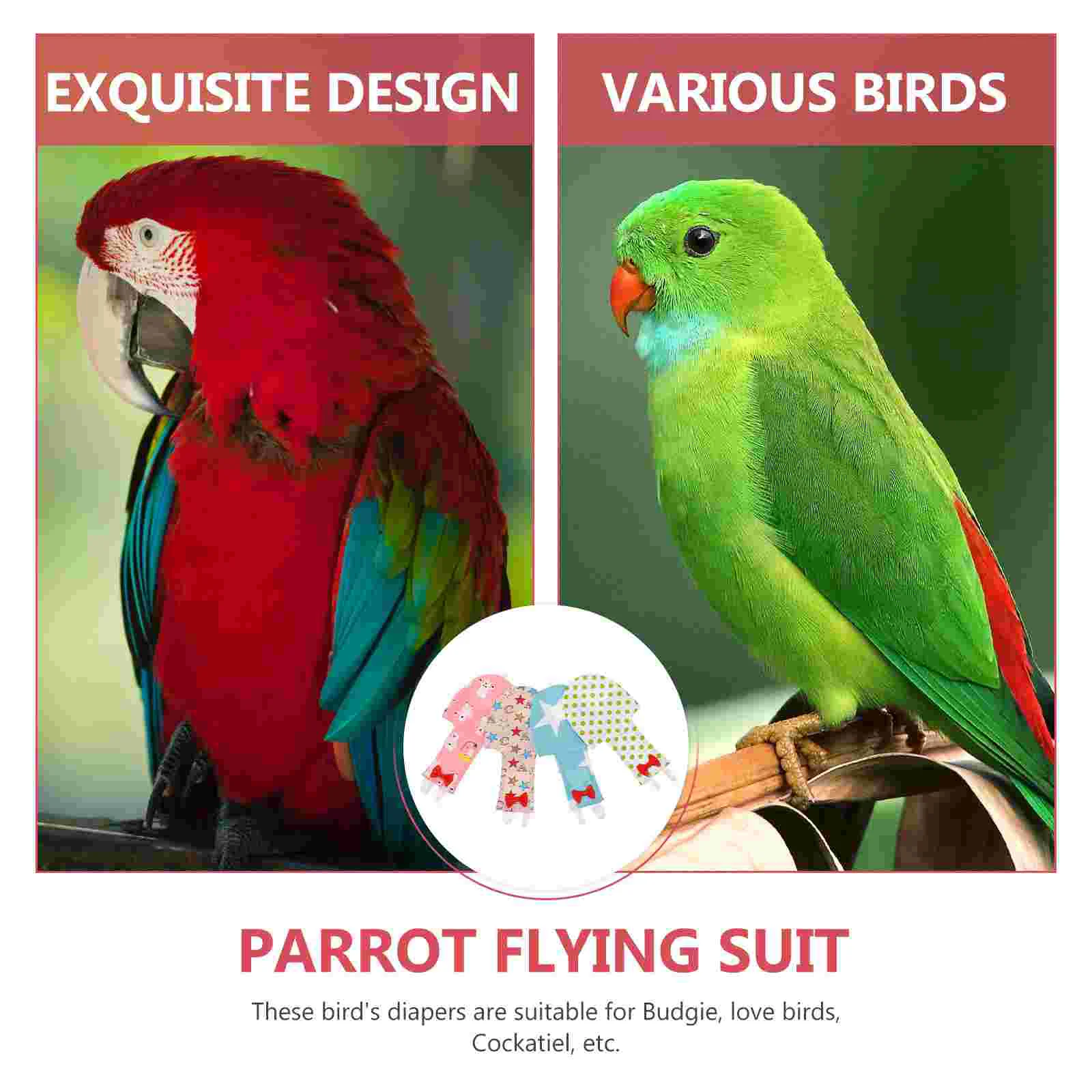 

Budgie Diaper Carrier 4Pcs Flight Suite Liners Parrot Nappy Cute Urine Wet Suit Washable Reusable Parrot Nappy Clothes