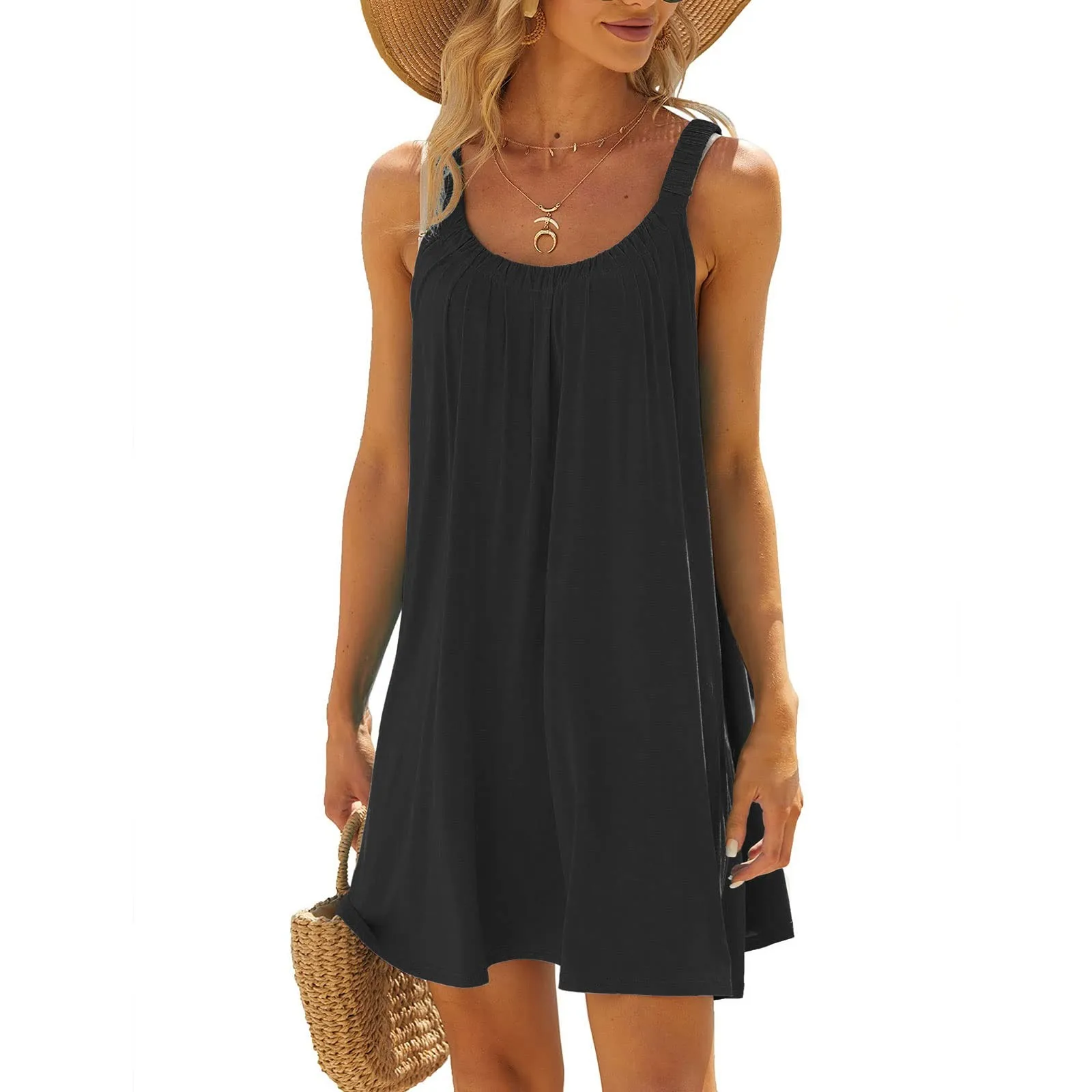 Solid Color Beach Short Dress Round Neck Sleeveless Loose Mini Dress Holiday Sundresses Women Robe Femmes
Solid Color Beach Short Dress Round Neck Sleeveless Loose Mini Dress Holiday Sundresses Women Robe Femmes