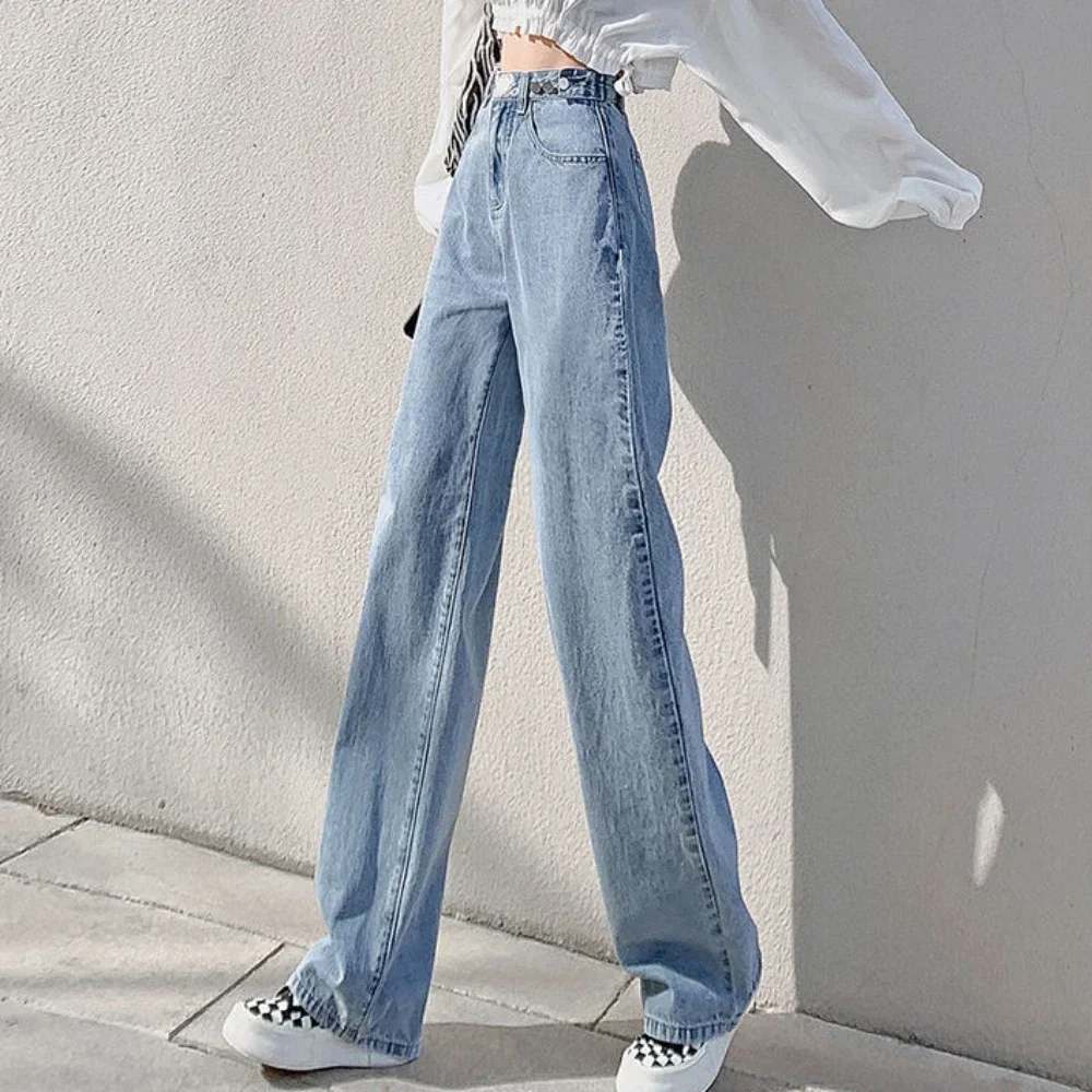 

High Waist Shot Pants for Women Straight Leg Blue Womens Jeans Office Retro Fashion Trousers Casual Good Quality Size X Larg 90s