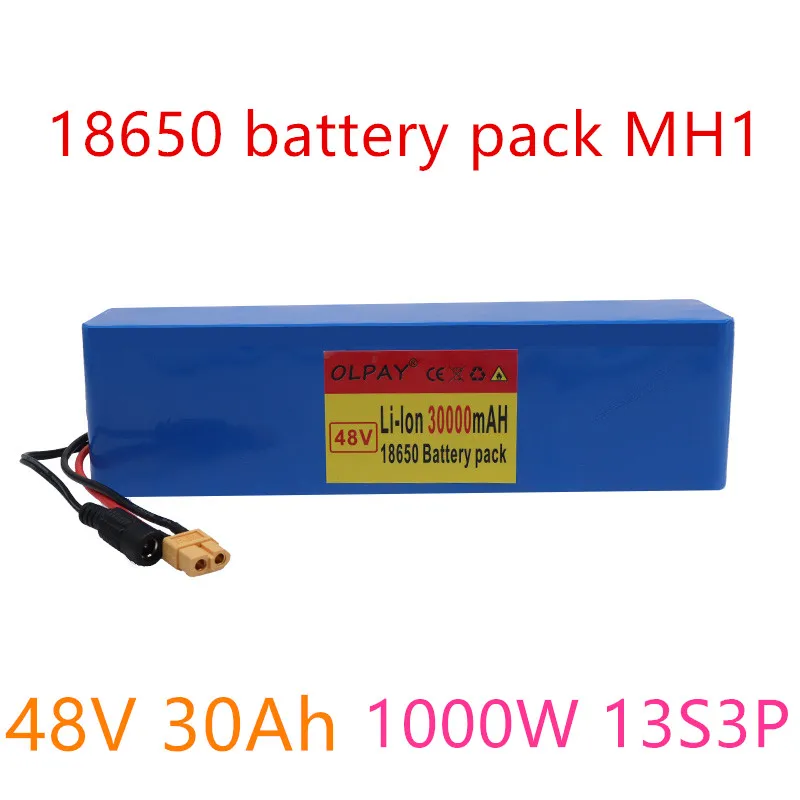 

New 48V 30Ah 1000watt 13S3P 18650 Battery Pack MH1 54.6v bike Electric bicycle battery Scooter with 25A discharge BMS XT60 plug