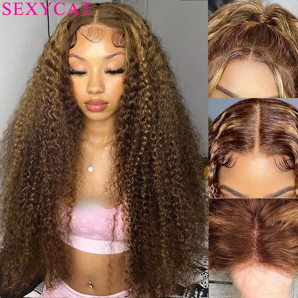 

SexyCat P4/27 Deep Wave Lace Frontal Wig 13x4 Lace Front Wigs Human Hair Highlights Honey Blonde Glueless Wig Human Hair