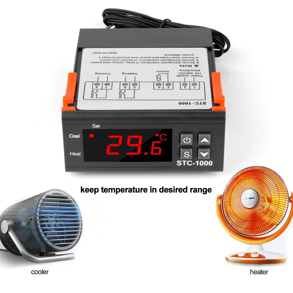 Temperature Controller Digital LED Thermoregulator Thermostat For Incubator Relay 10A Heating Cooling STC-1000 ℃/℉ Egg incubator
Temperature Controller Digital LED Thermoregulator Thermostat For Incubator Relay 10A Heating Cooling STC-1000 ℃/℉ Egg incubator