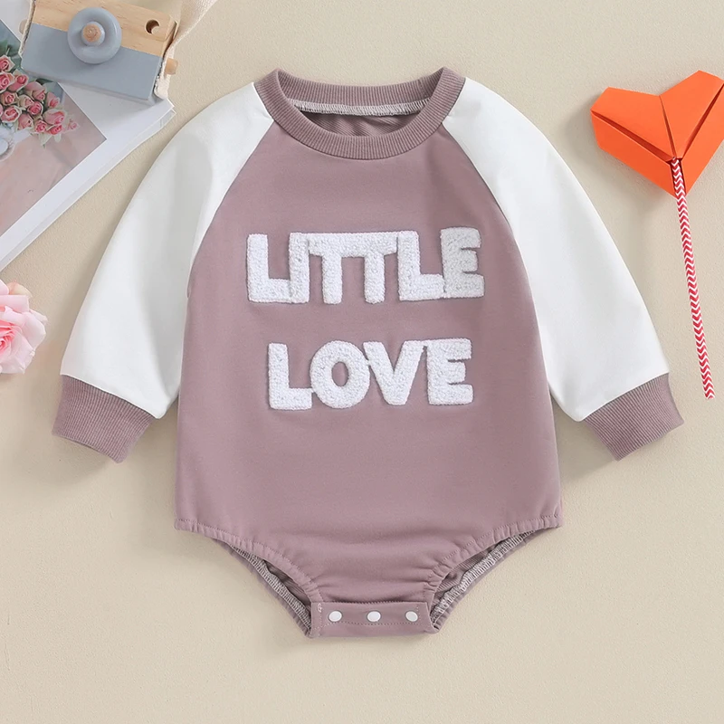 

BeQeuewll Baby Bubble Romper Raglan Long Sleeve Round Neck Letter Embroidery Bodysuit Infant Playsuit For 0-18 Months
