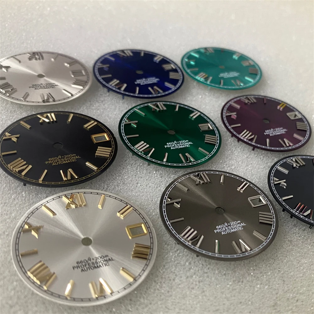 

10 Styles 28.5mm No Luminous Roman Numerals Watch Dial Fit for NH35 NH36 Movement Shiny Watch Faces