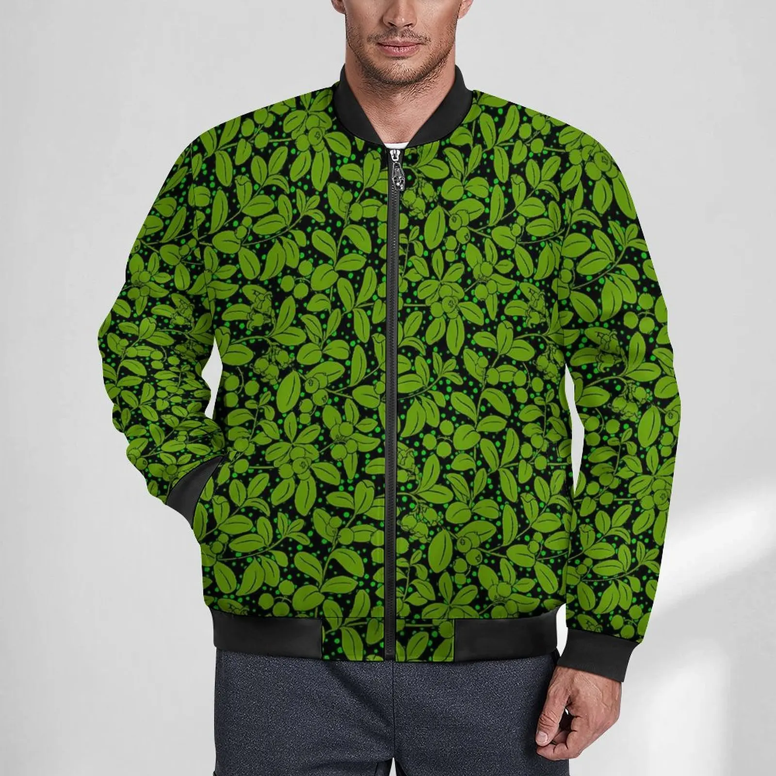 

Plants Casual Jackets Green Leaves Print With Pockets Windbreak Man Graphic Coats Autumn Streetwear Outdoor Jacket 4XL 5XL 6XL