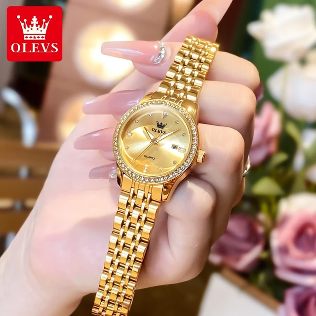 OLEVS-Montre à Quartz de Marque de Luxe pour Femme, Élégante, Dorée, à la Mode, Polyvalente, Étanche, Authentification Féminine 1