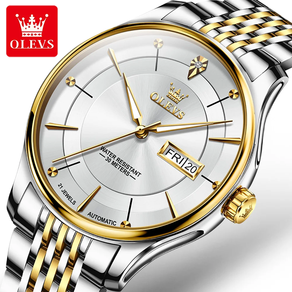 OLEVS Men's Mechanical Watches Stainless Steel Strap Waterproof Scratch-resistant Dual Calendar Business Automatic Watch for Men
OLEVS Men's Mechanical Watches Stainless Steel Strap Waterproof Scratch-resistant Dual Calendar Business Automatic Watch for Men