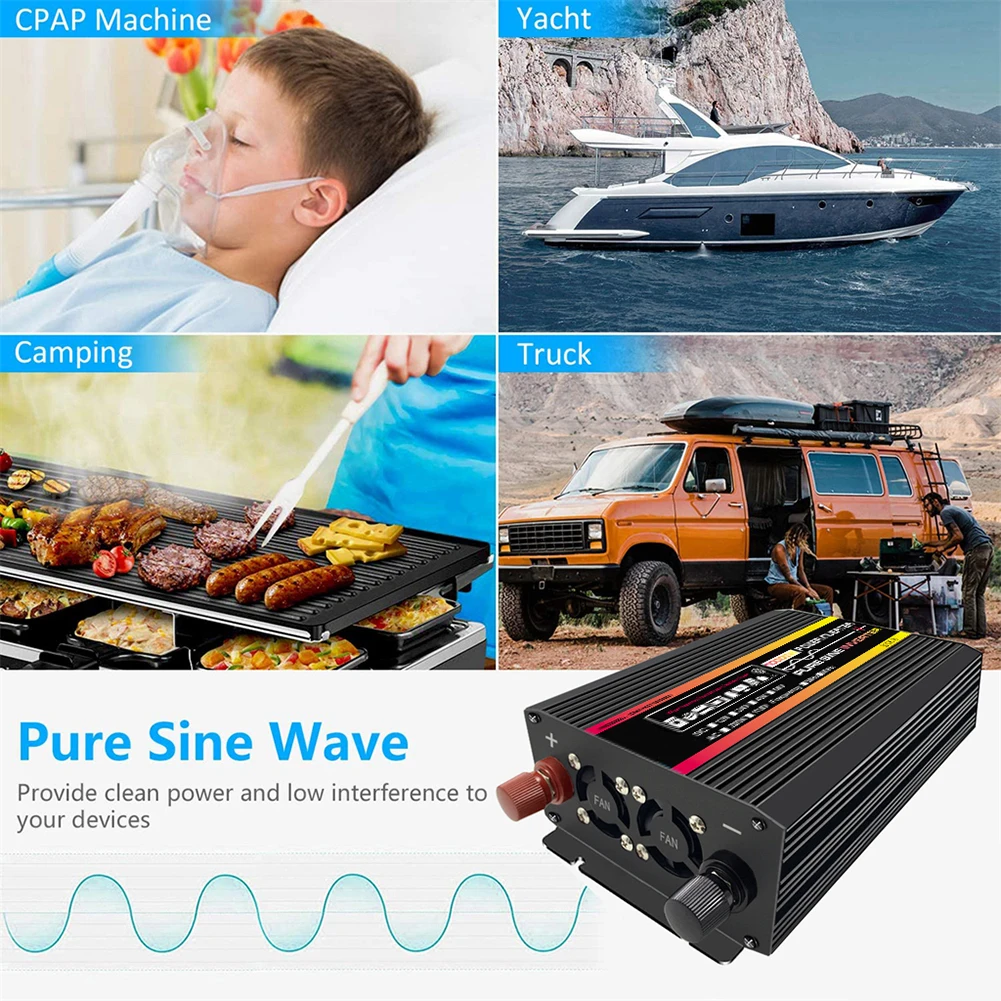 

1500W Car Power Converter Transformer Pure Sine Wave Inverter DC 12V To AC 220V Power Inverter Battery Cable Car Inverters