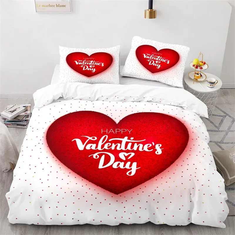 

Love Heart Duvet Cover Queen Romantic Valentine's day Bedding Set Rose Floral Comforter Cover For Teens Boys Girls Bedroom Decor