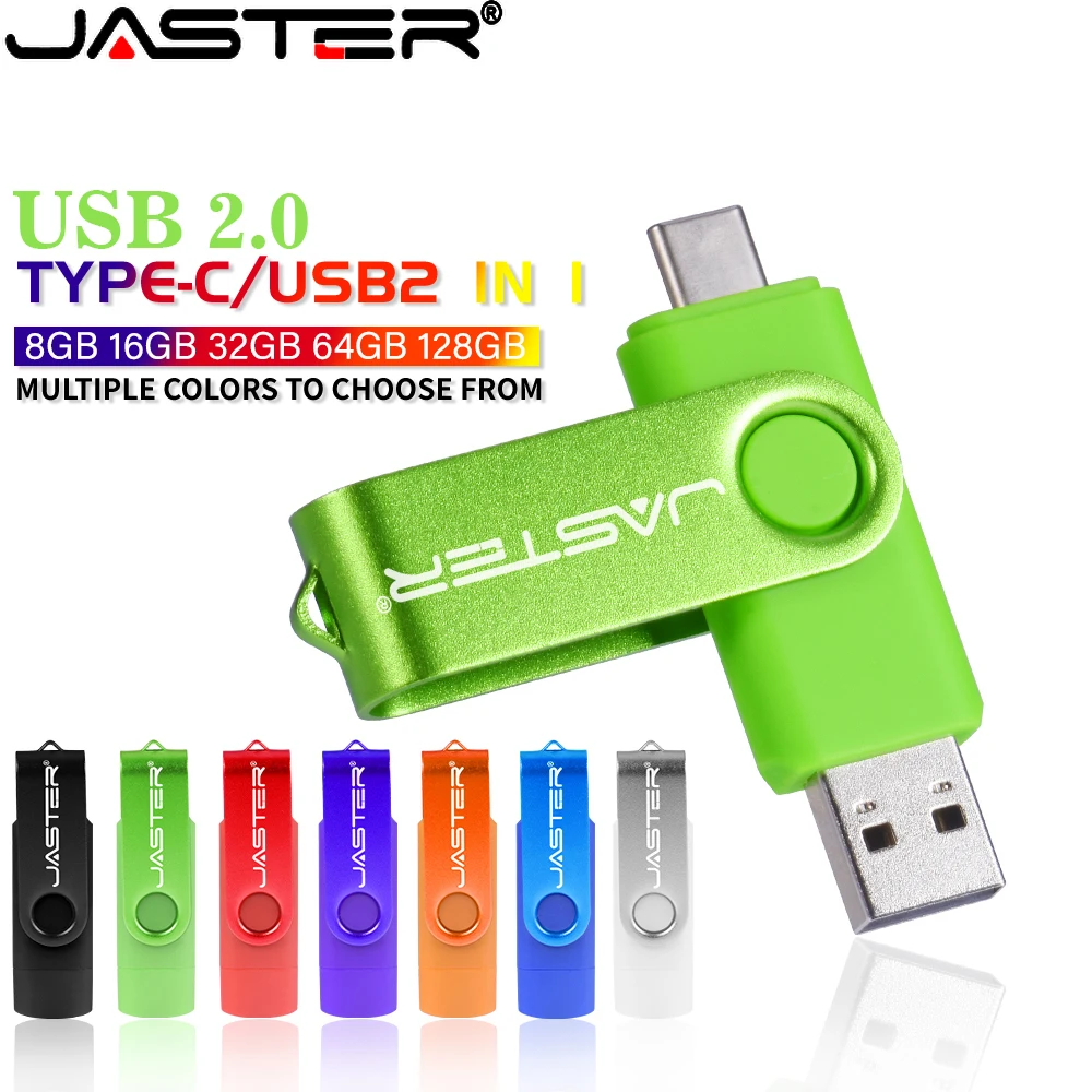 

JASTER TYPE-C 2 in 1 USB Flash Drive 128GB Rotatable Memory Stick 64GB Free Custom Logo Pendrive 32GB Free Key Chain U Disk 16GB