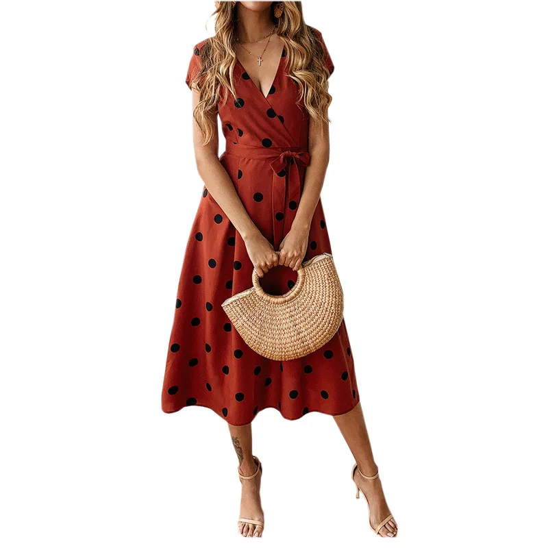 WildPinky Summer Ploka Dot Print Midi Dress Women Sexy V-neck Short Sleeve Sashes Beach Sundresses Casual Holiday A-line Dress
WildPinky Summer Ploka Dot Print Midi Dress Women Sexy V-neck Short Sleeve Sashes Beach Sundresses Casual Holiday A-line Dress