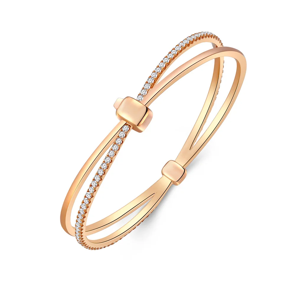 

New Double Ring Champagne Gold Bracelet for Women S925 Pure Silver Bracelet, European and American Jewelry