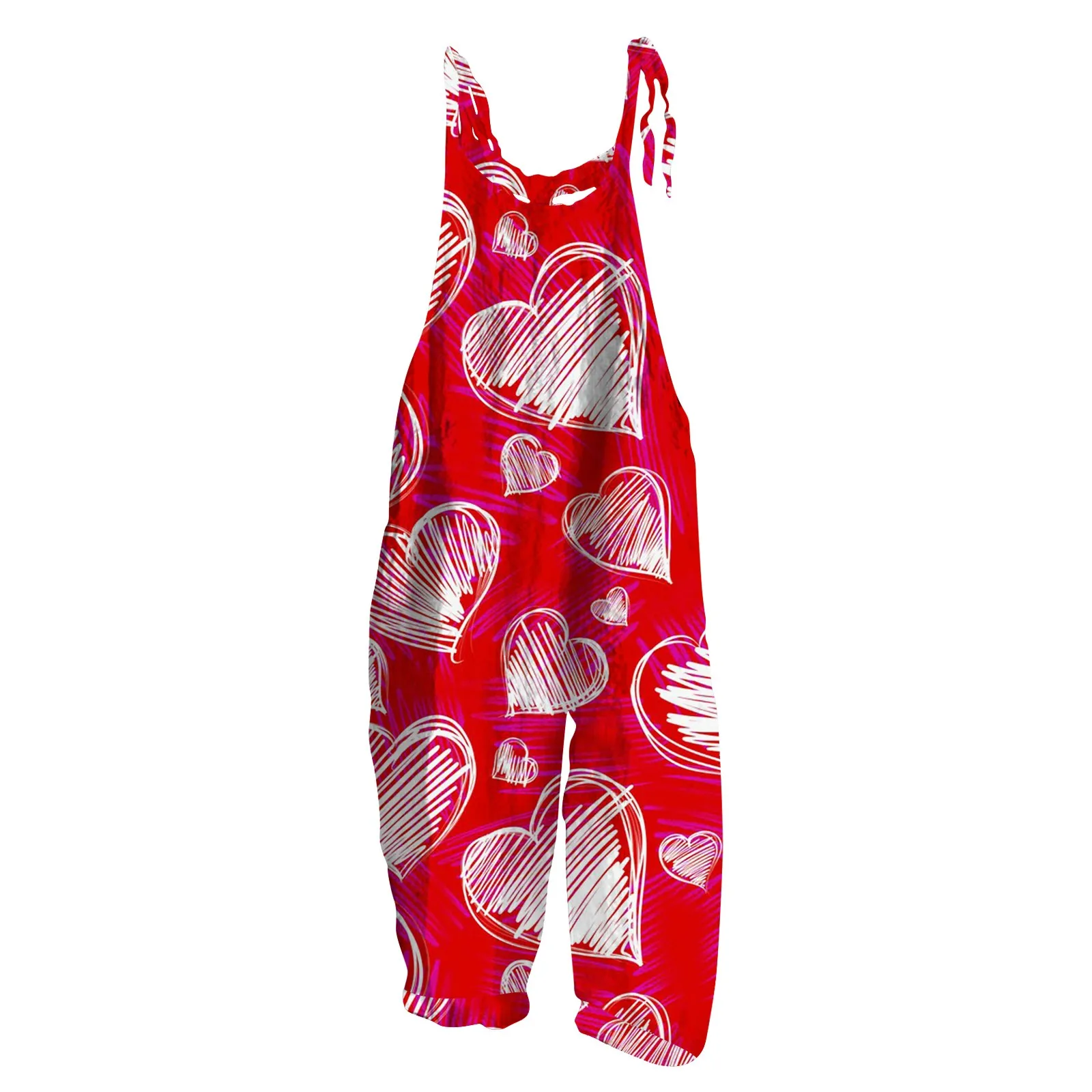 

Valentine'S Day Sophisticated Jumpsuit Women Four Seasons Fashion Trend Valentines Day Love Printed Strap Round Neck Bodysuit