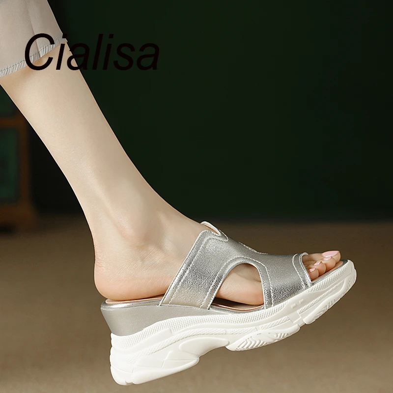 Cialisa Real Leather Open-Toed Woman Platform Slipper Women Shoes Summer Newest Silver Thick High Heels Outdoor Ladies Slippers
Cialisa Real Leather Open-Toed Woman Platform Slipper Women Shoes Summer Newest Silver Thick High Heels Outdoor Ladies Slippers