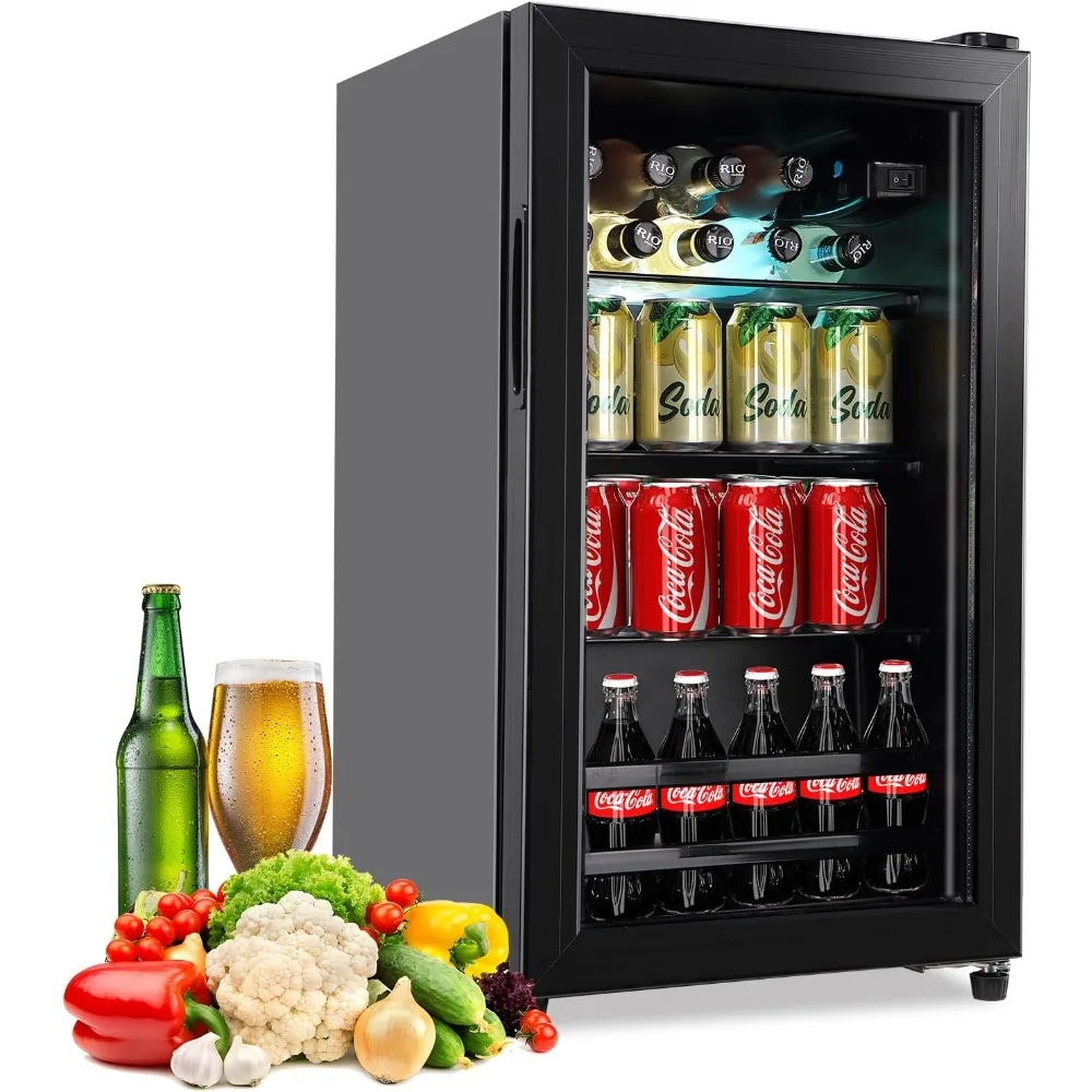 

120 Can Freestanding Beverage Cooler with Glass Door - Small Drink Dispenser Machine for Office or Bar