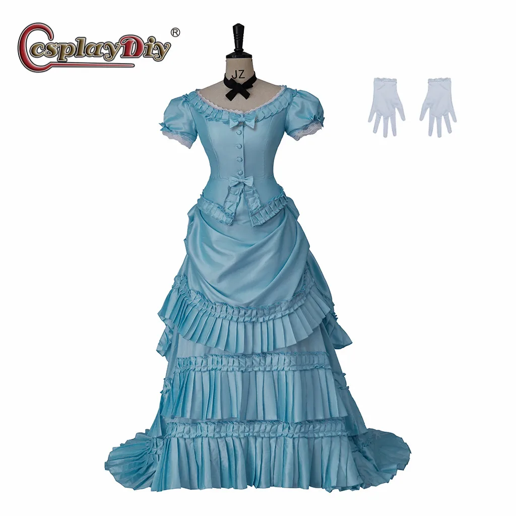 

Cosplaydiy Victorian Bustle Dress 18th Century Georgian Era Ball Gown Medieval Blue Evening Dress Steampunk Vampire Gothic Dress