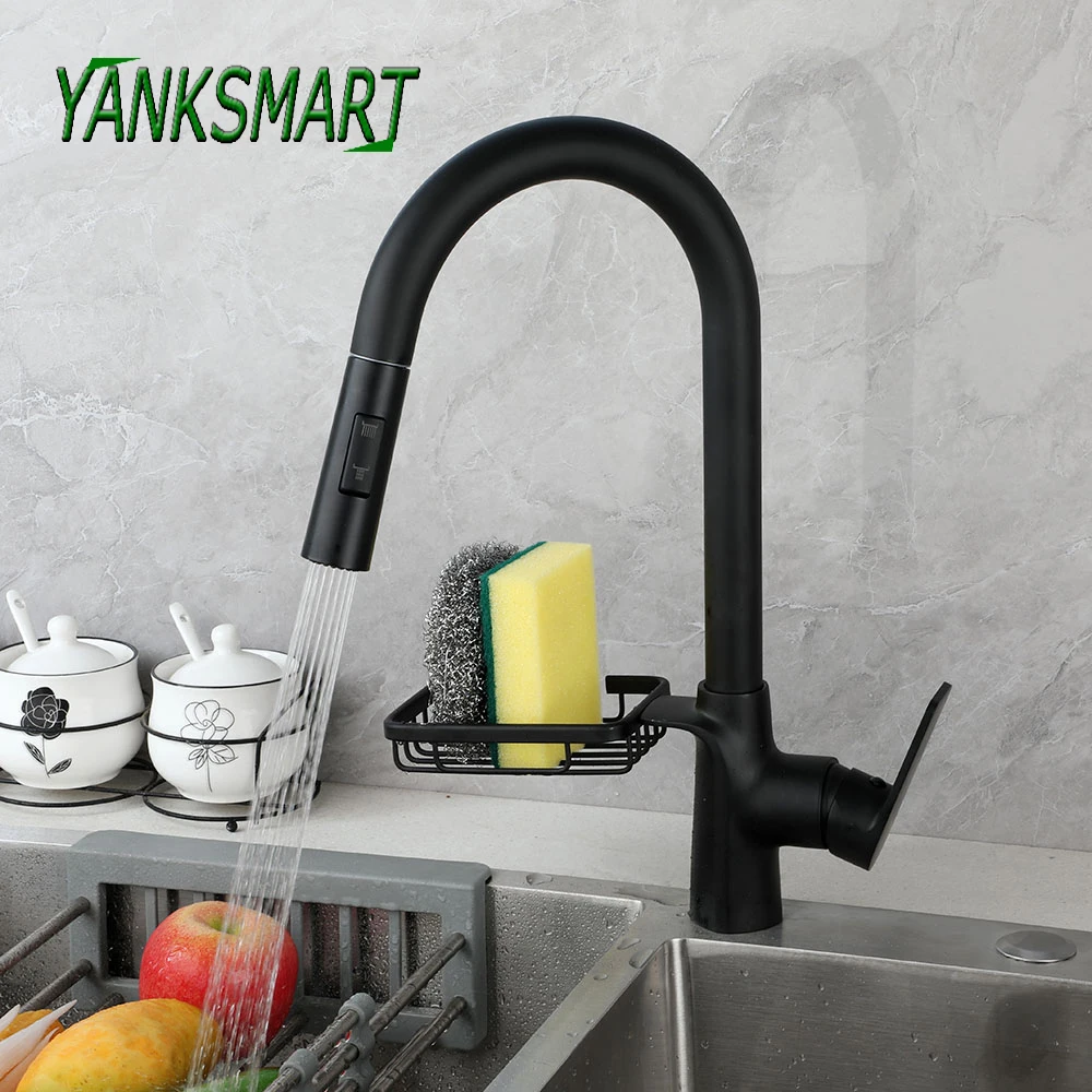 

YANKSMART Pull Out Kitchen Faucet Basin Sink Deck Mount 360 Rotating Faucets W/ Shelf Rotatable Mixer Water Taps 2 Outlet Modes