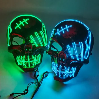 Hot Sales Horror Halloween Luminous LED Skull Mask Glowing Scary Mask Neon Light Up Masque Masquerade Cosplay Masks