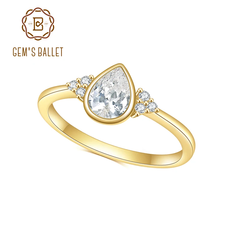 

GEM'S BALLET 0.8 Ct Pear Cut Moissanite Bezel Setting Engagement Rings 925 Sterling Silver Moissanite Promise Ring Gift For Her