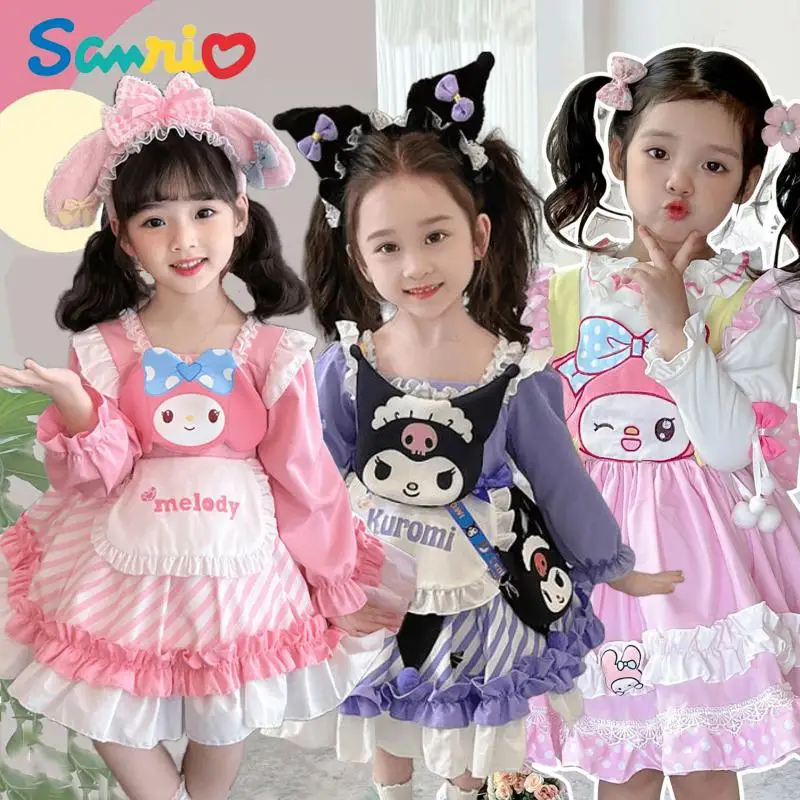 

Anime Kawaii Sanrios My Melody Kuromi Lolita Kids Princess Dress Comfortable Sweet Cute Girl Tutu Skirt Toddler Birthday Clothse