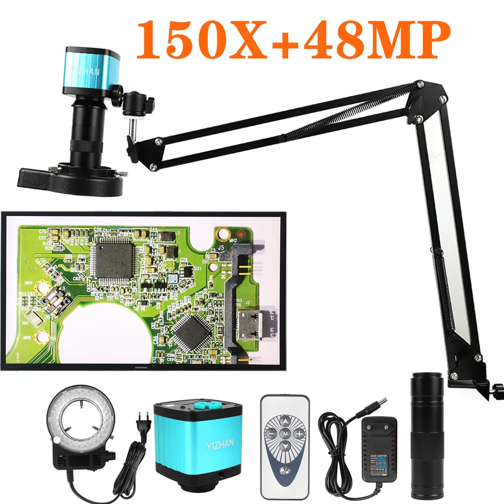

Industrial Microscope 150X Lens LED Light Digital 13/48MP Camera USB HDMI Interface HD Display Electronic Jewels Repair Tool