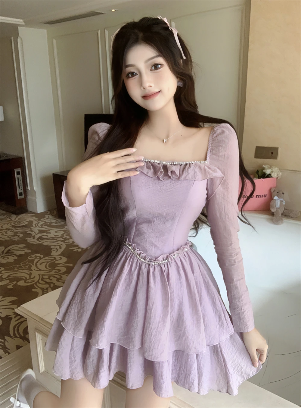 Elegant Spring/Summer/Autumn Square Neck Pleated Design with Ruffle Edge High Waist Cake Skirt Sweet Small Dress Short Skirt
Elegant Spring/Summer/Autumn Square Neck Pleated Design with Ruffle Edge High Waist Cake Skirt Sweet Small Dress Short Skirt