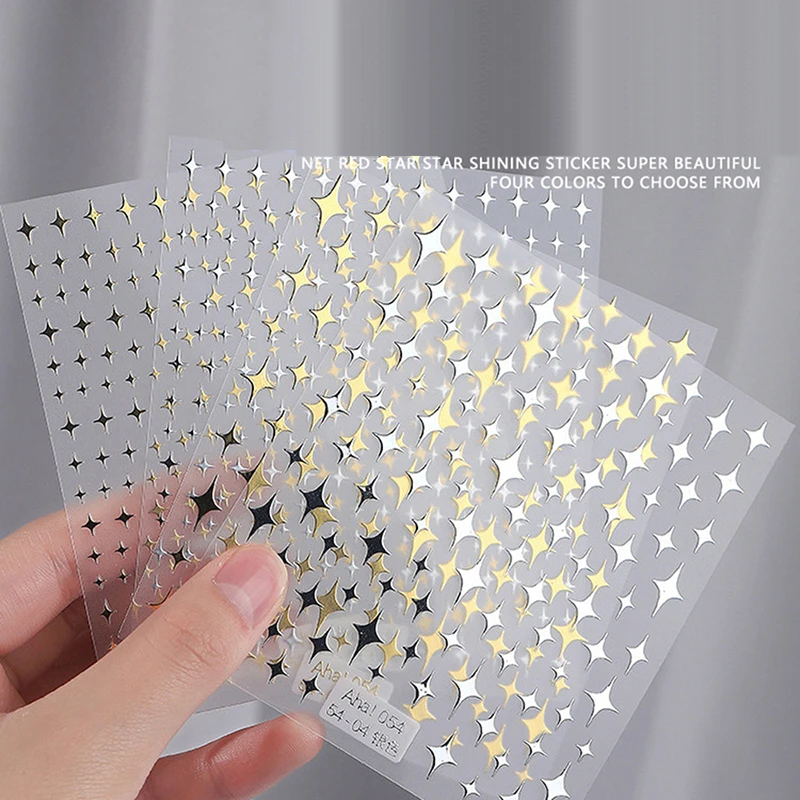 

1Sheet Laser Star Nail Art Stickers Gold Silvery Black Star 3D Decal Self -Adhesive Star Moon Pattern Manicure Slider