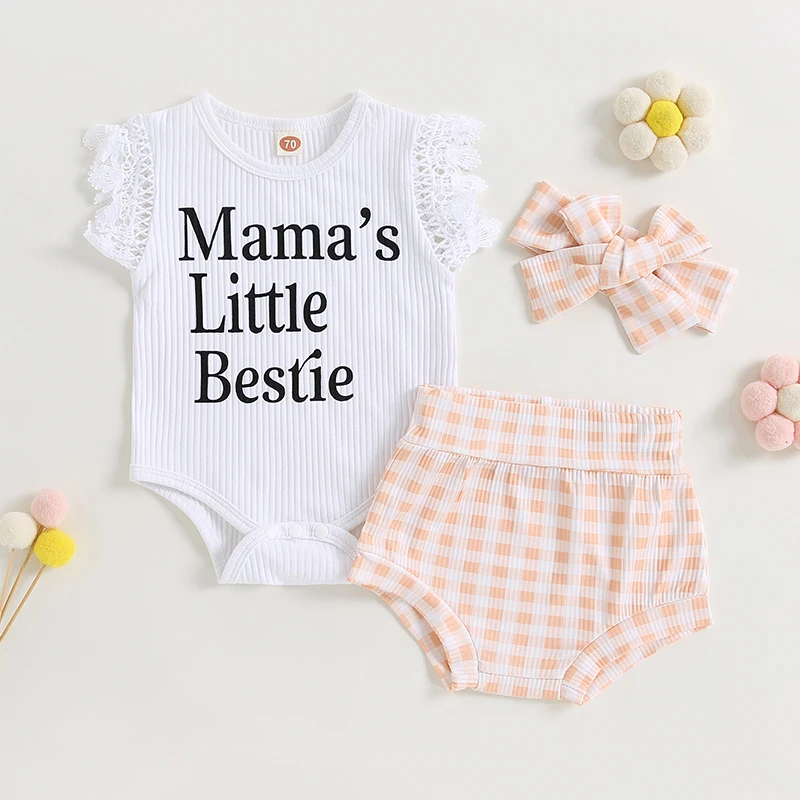 Listenwind 0-2Y Baby Girl Clothes Suits Letter Print Lace Short Sleeve Crew Neck Romper Plaid Print Shorts Headband 3Pcs Set
Listenwind 0-2Y Baby Girl Clothes Suits Letter Print Lace Short Sleeve Crew Neck Romper Plaid Print Shorts Headband 3Pcs Set