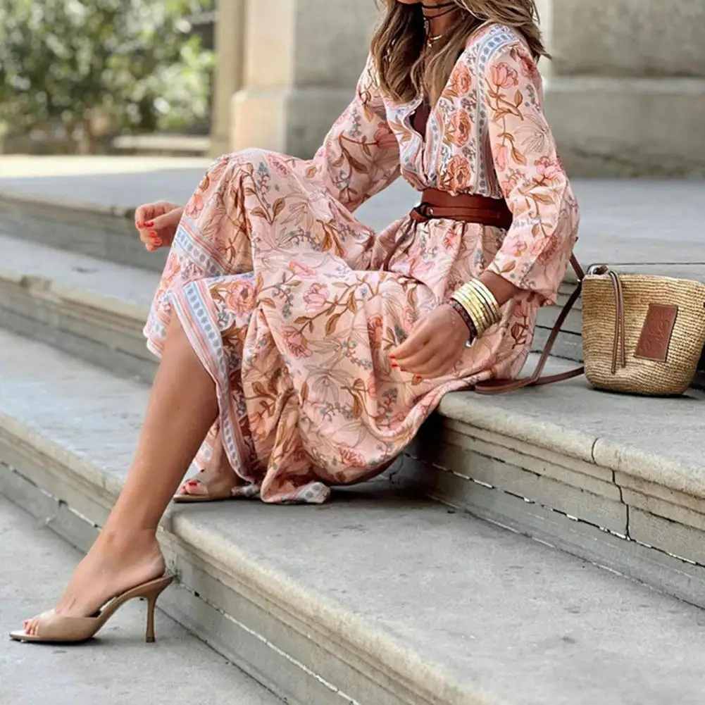 Relaxed Fit Maxi Dress Bohemian Floral Print Maxi Dress with V Neck Long Sleeves for Women Loose A-line Ankle Length Lady Dress
Relaxed Fit Maxi Dress Bohemian Floral Print Maxi Dress with V Neck Long Sleeves for Women Loose A-line Ankle Length Lady Dress
